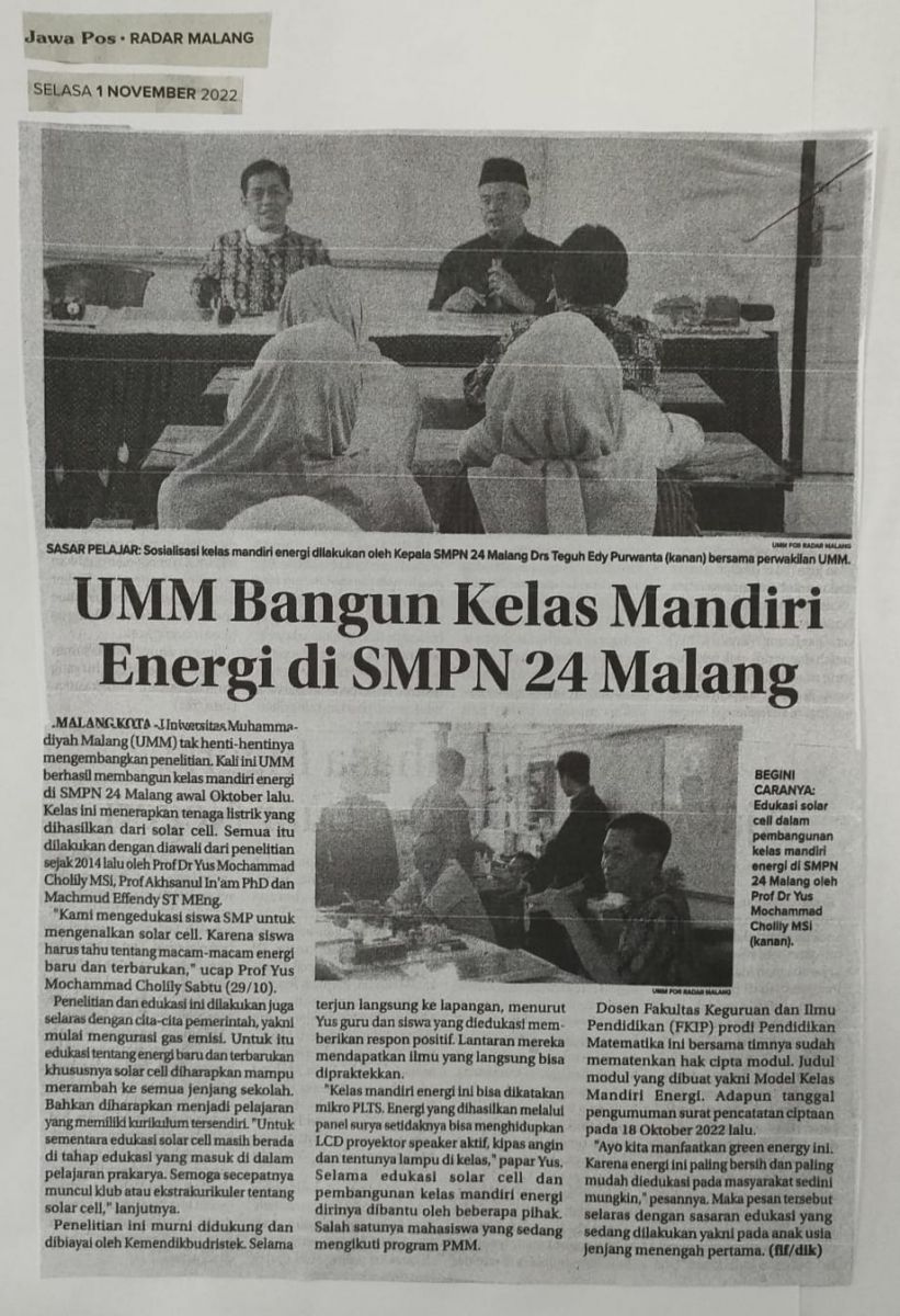 Umm Bangun Kelas Mandiri Energi Di Smpn 24 Malang Radar Malang Id